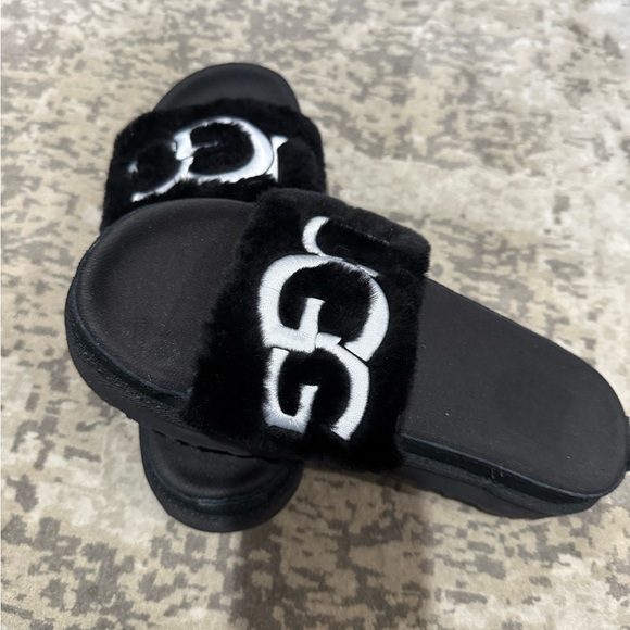 UGG WOMEN'S LATON GENUINE SHEARLING SLIDE SANDALS BLACK SIZE 9 - Picture 4 of 7